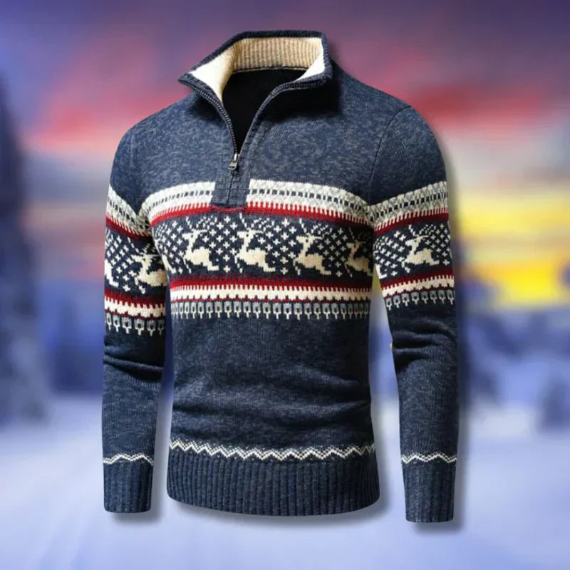 Jersey de lana rojo con motivos de renos para hombre