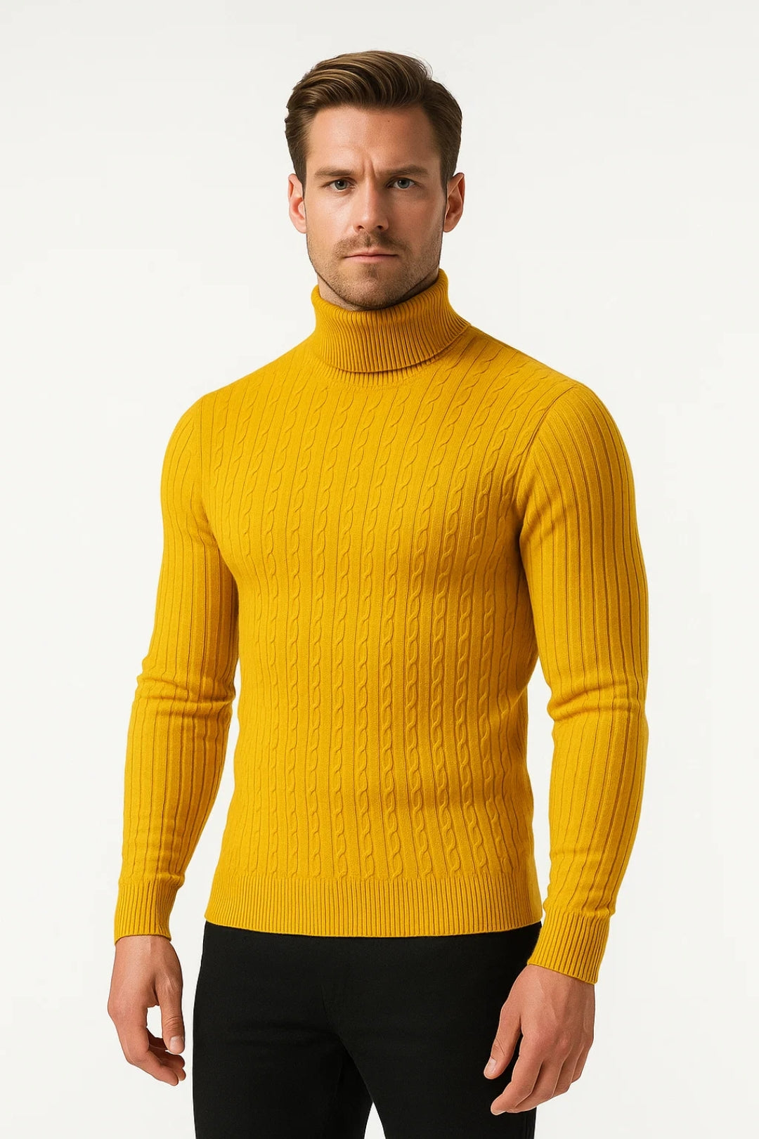 Cable Knit Turtleneck Sweater for Men - Image 3