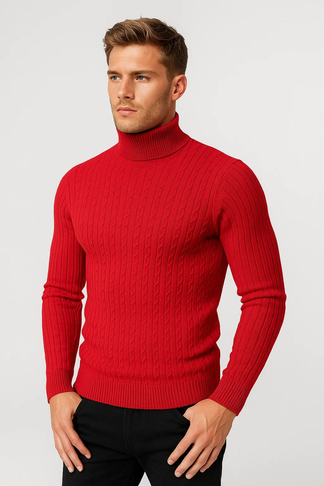 Cable Knit Turtleneck Sweater for Men - Image 5