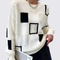 Sweter damski z okrągłym dekoltem w stylu patchwork