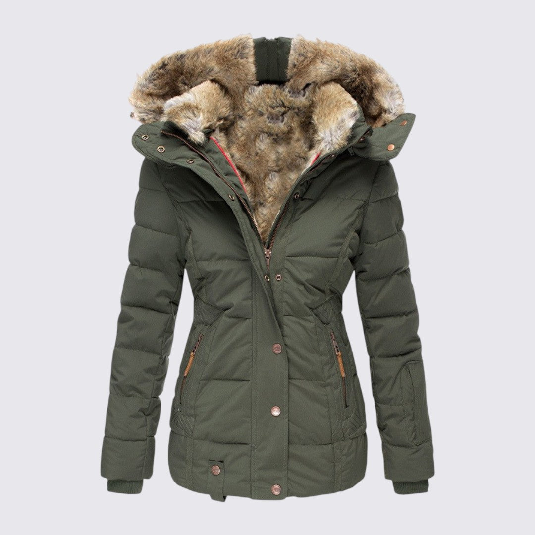 Faux Fur Trim Hooded Puffer Jacket for Women - Image 5