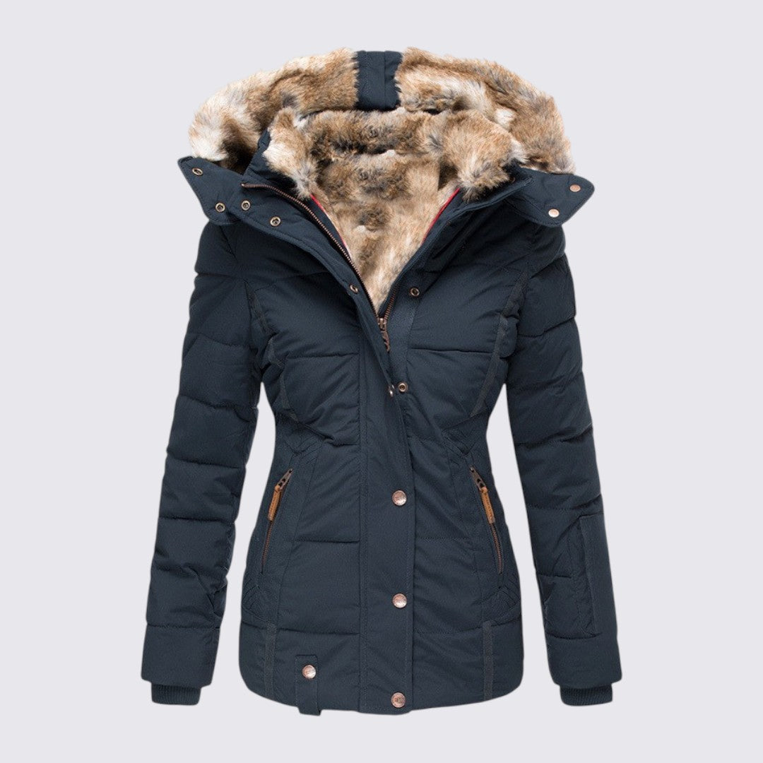 Faux Fur Trim Hooded Puffer Jacket for Women - Image 6