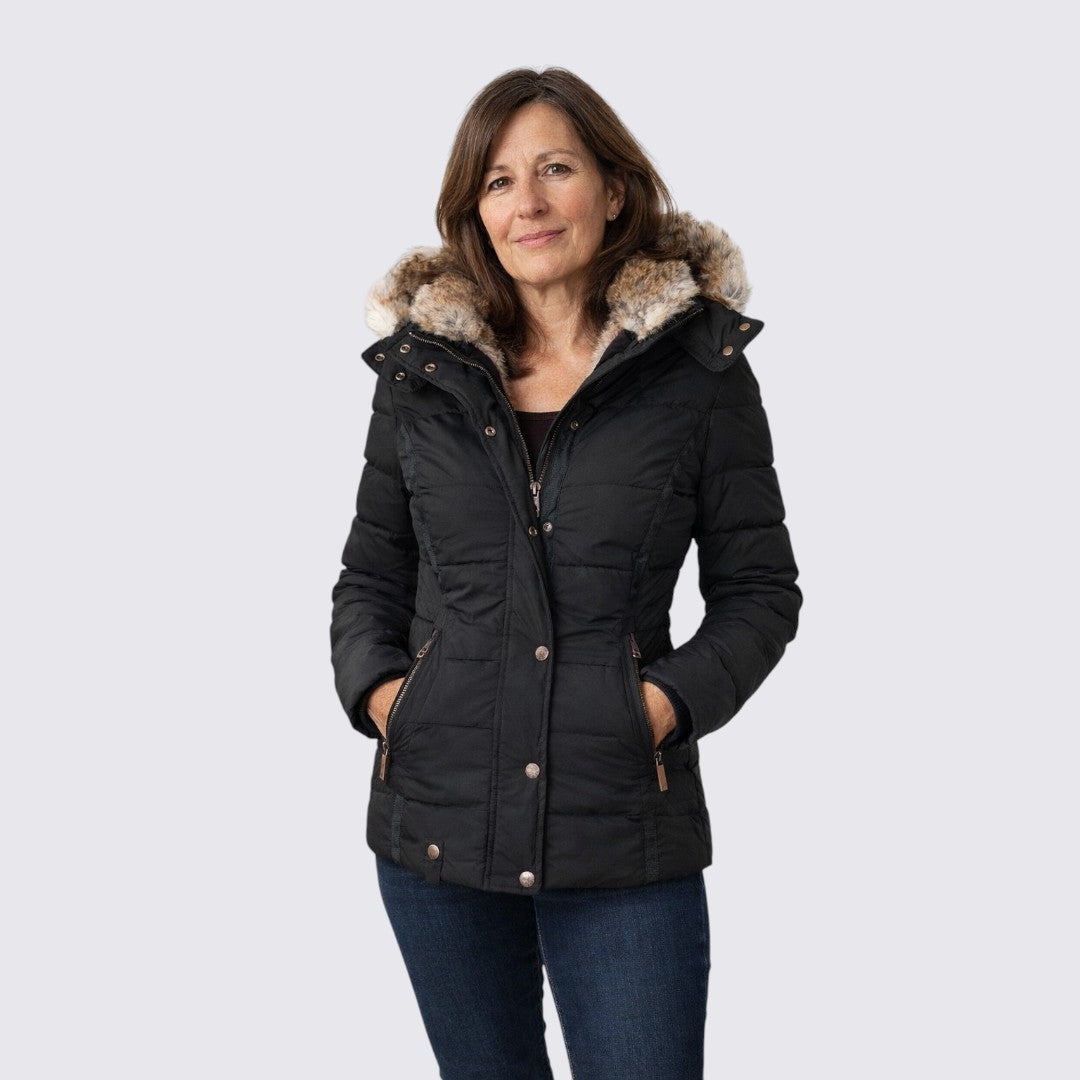Faux Fur Trim Hooded Puffer Jacket for Women - Image 1