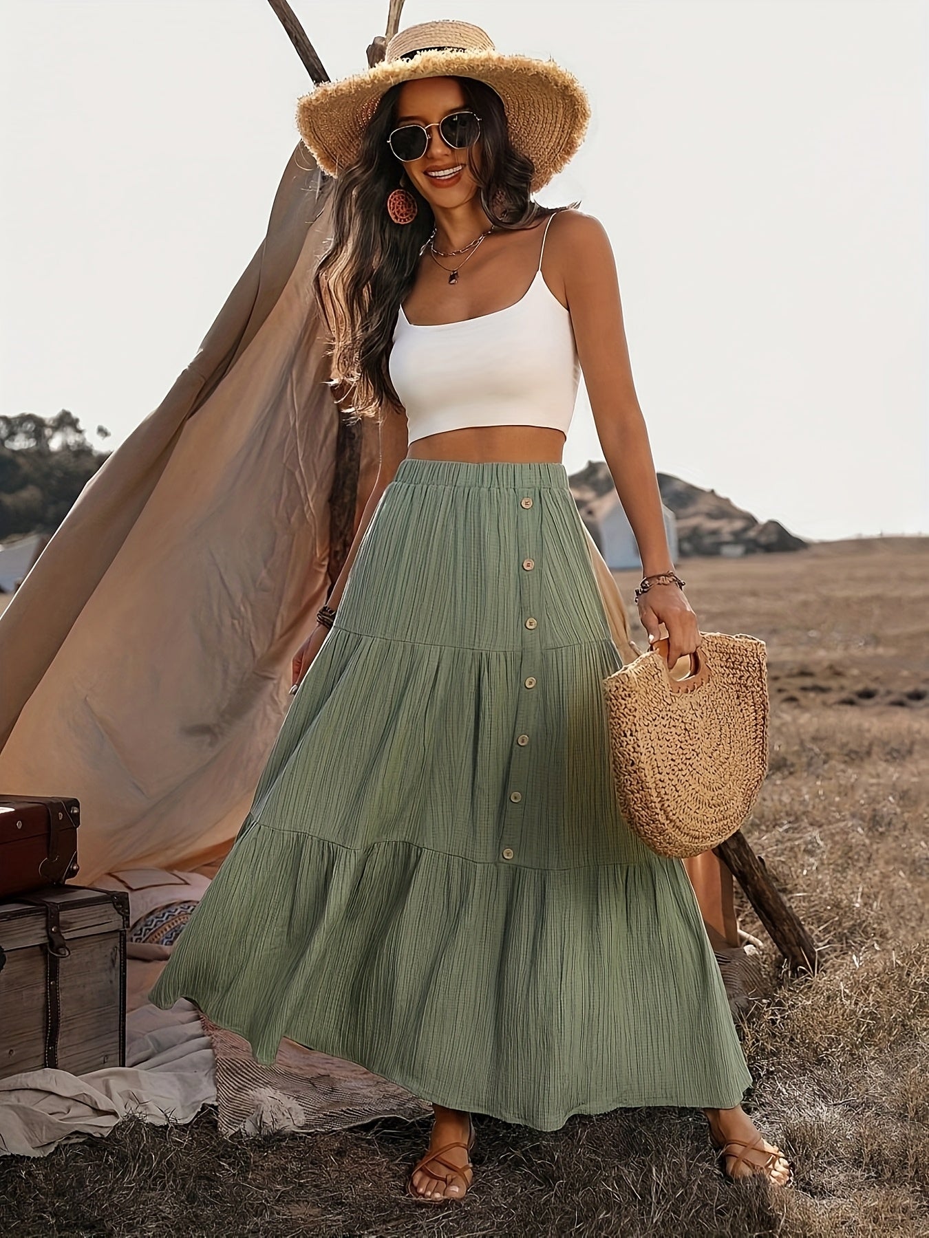 Dames Bohemian Maxi Rok Met Volant Details