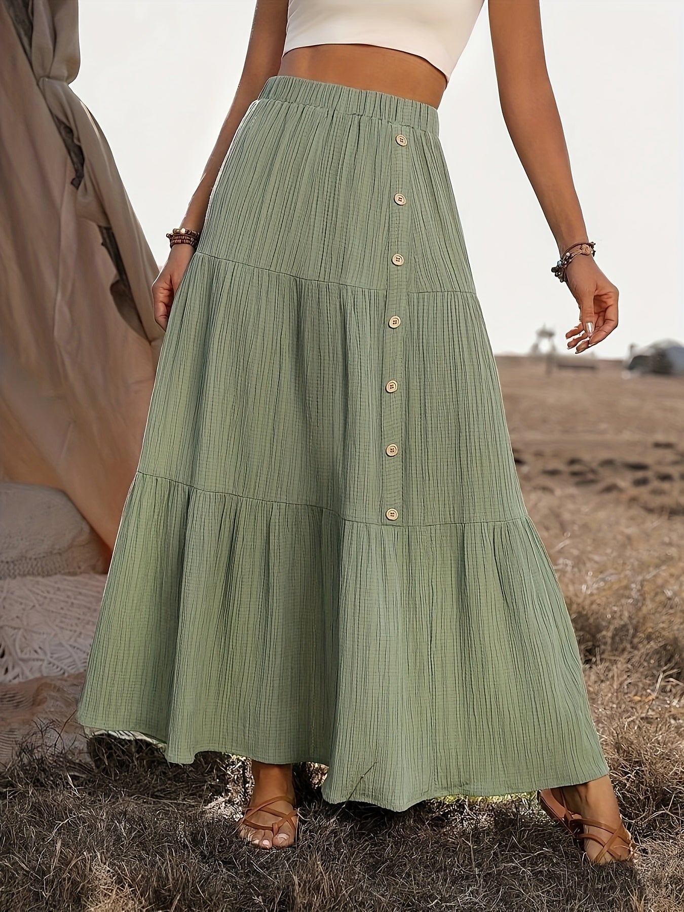 Dames Bohemian Maxi Rok Met Volant Details