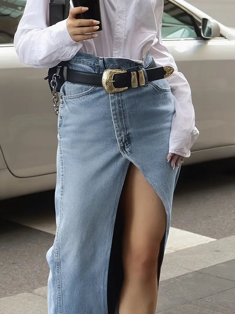 Dames Denim Lange Rok Met Hoge Taille