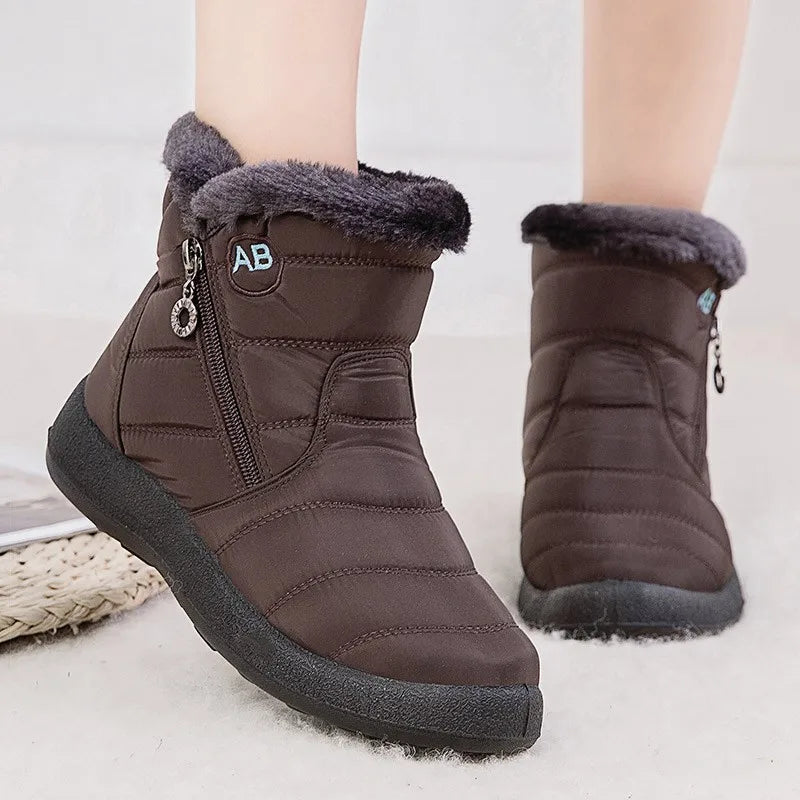 Bottines noires pour femmes, doublées en polaire, confortables et décontractées