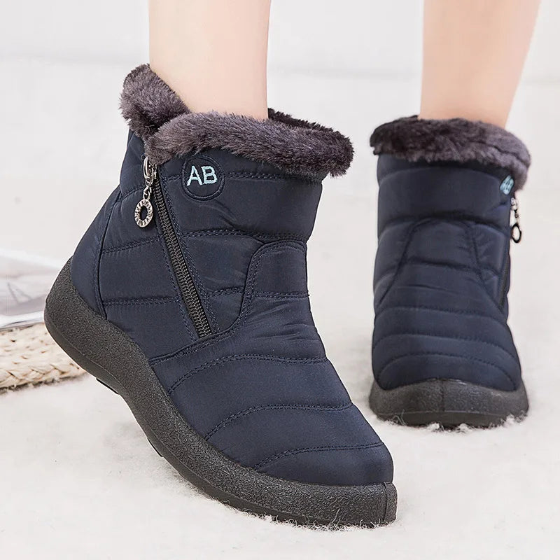 Bottines noires pour femmes, doublées en polaire, confortables et décontractées