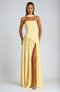 Women's Maxi Dress with Bandeau Top and Asymmetric Slit | Strapless Evening Gown with Scarf Detail and Fluid Drape