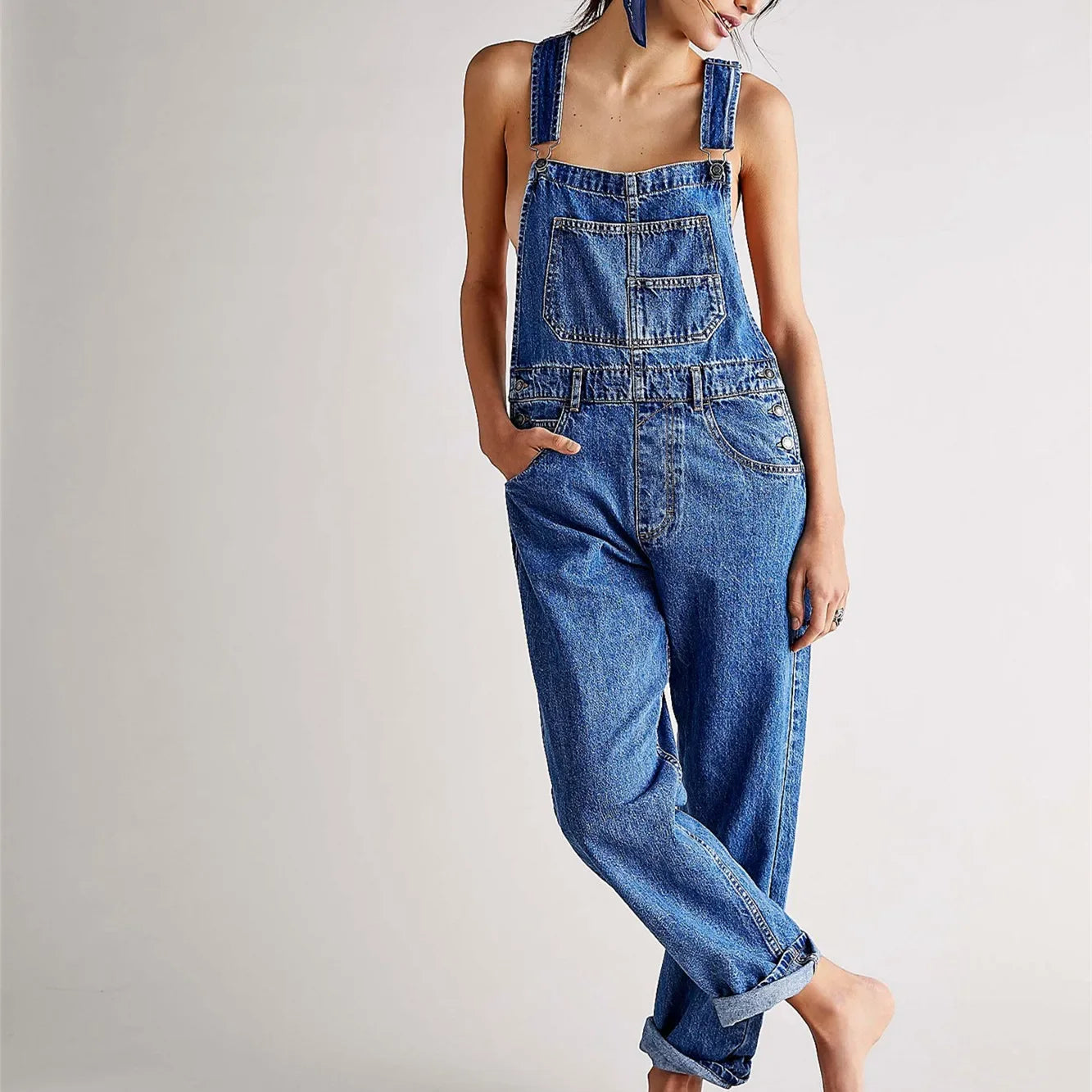 Evie | Relaxed Stretch Denim Overalls 0
