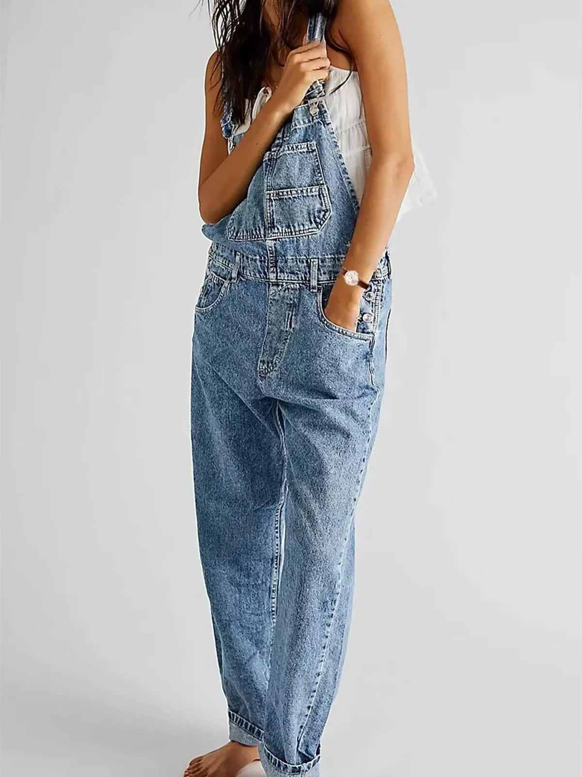 Evie | Relaxed Stretch Denim Overalls 2