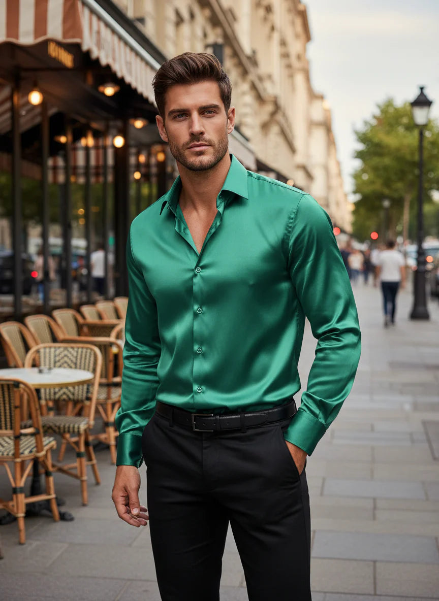 Men’s Slim Fit Satin Dress Shirt