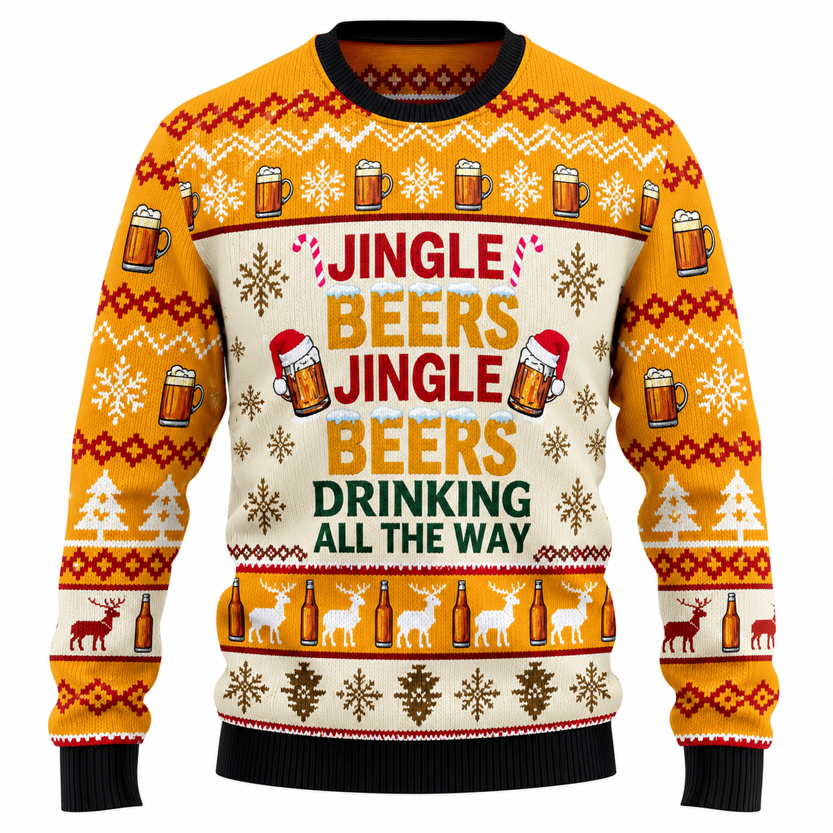 Maglione natalizio da uomo “Jingle Beers” – Divertente pullover unisex con stampa 3D a tema festivo