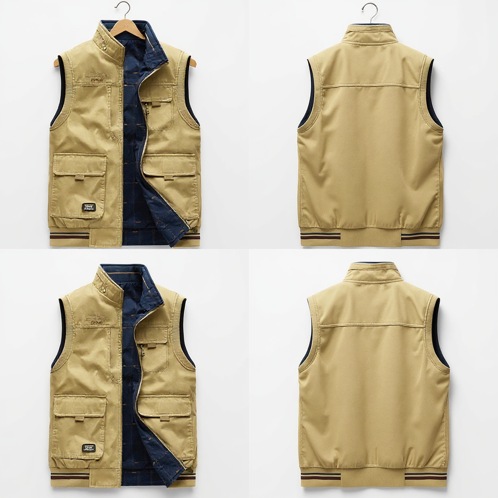 Chaleco de algodón 100 % para hombre | Chaqueta ligera sin mangas con 5 bolsillos | Chaleco informal transpirable con múltiples bolsillos para hombre