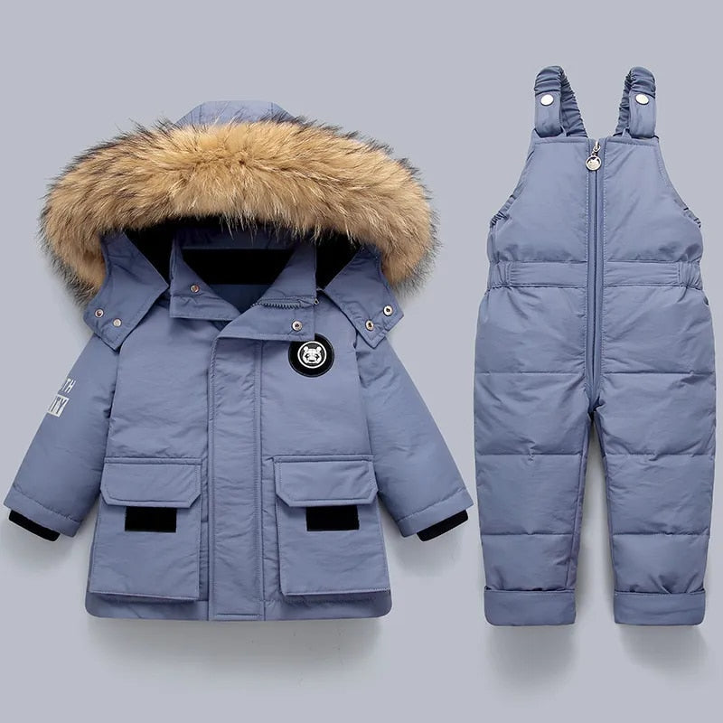 Abrigo de invierno para niños con cuello de piel