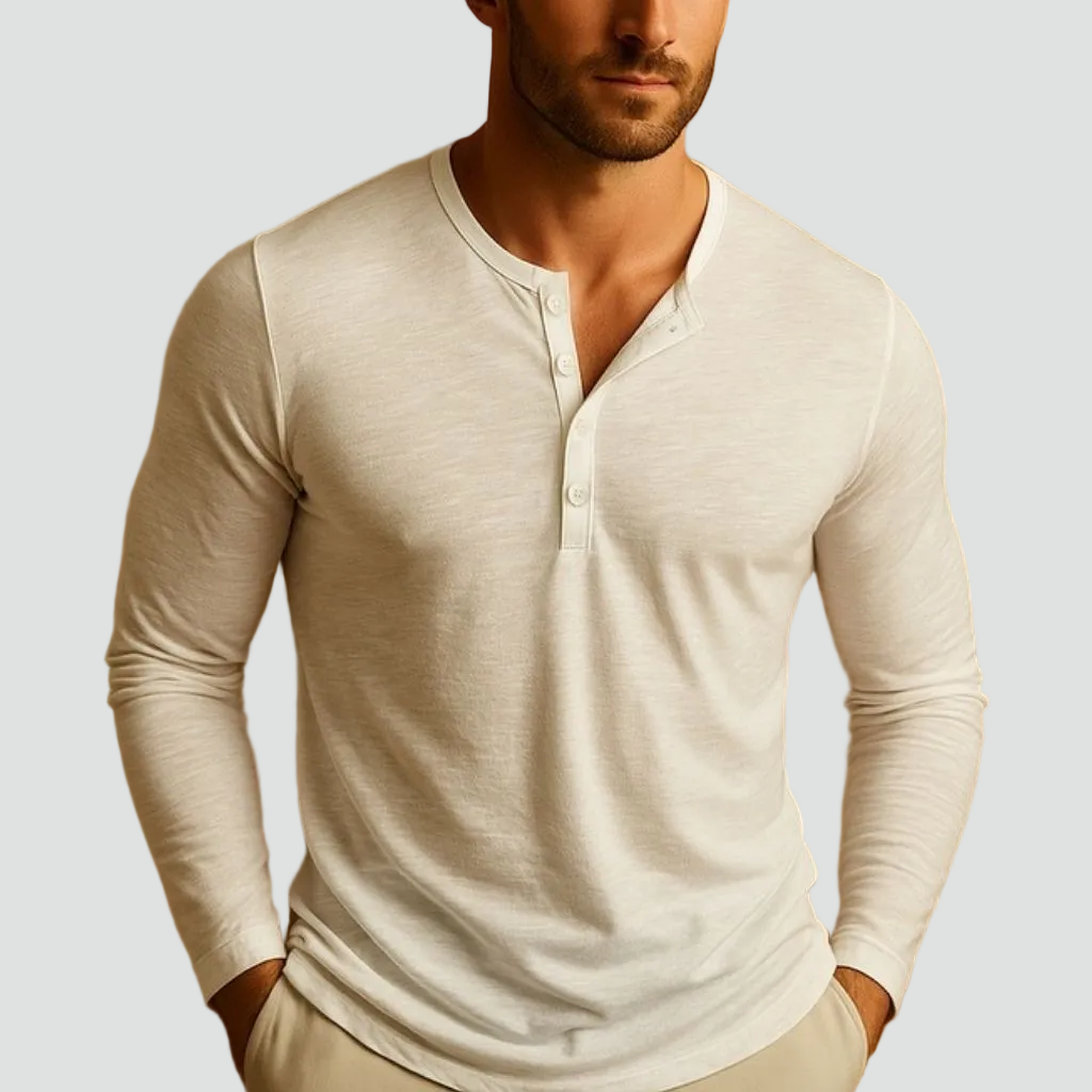 Chemise Henley à manches longues pour homme | Haut décontracté à col boutonné et coupe ajustée | Chemise polyvalente à porter au quotidien, idéale pour un look chic et décontracté