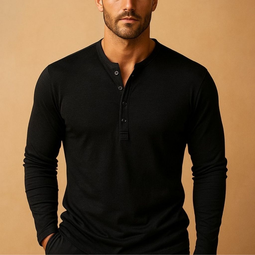 Chemise Henley à manches longues pour homme | Haut décontracté à col boutonné et coupe ajustée | Chemise polyvalente à porter au quotidien, idéale pour un look chic et décontracté