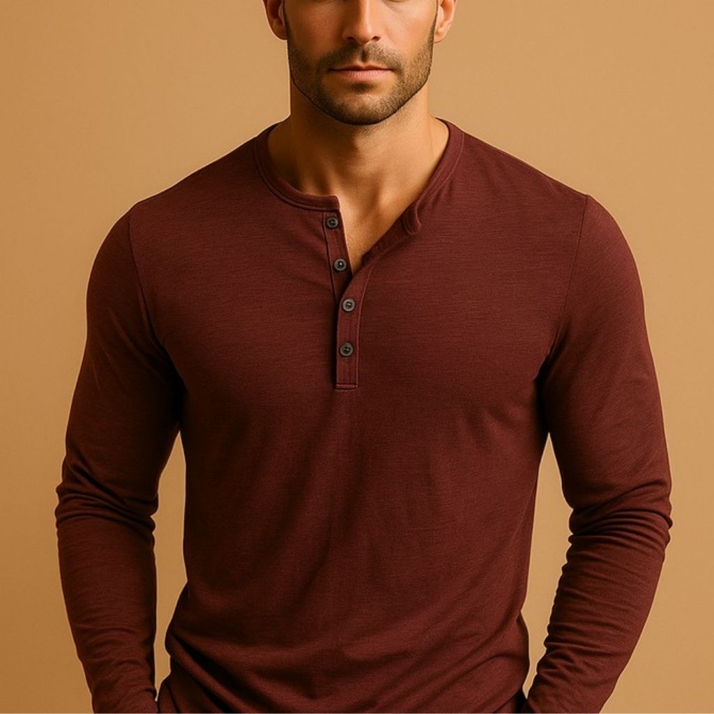 Chemise Henley à manches longues pour homme | Haut décontracté à col boutonné et coupe ajustée | Chemise polyvalente à porter au quotidien, idéale pour un look chic et décontracté