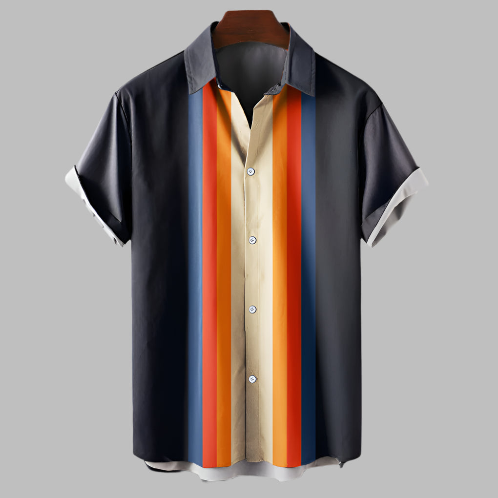 Men's Retro Short Sleeve Shirt | Loose Fit Vintage Style Button Down | Lightweight Breathable Cotton Linen Blend Summer Casual Top