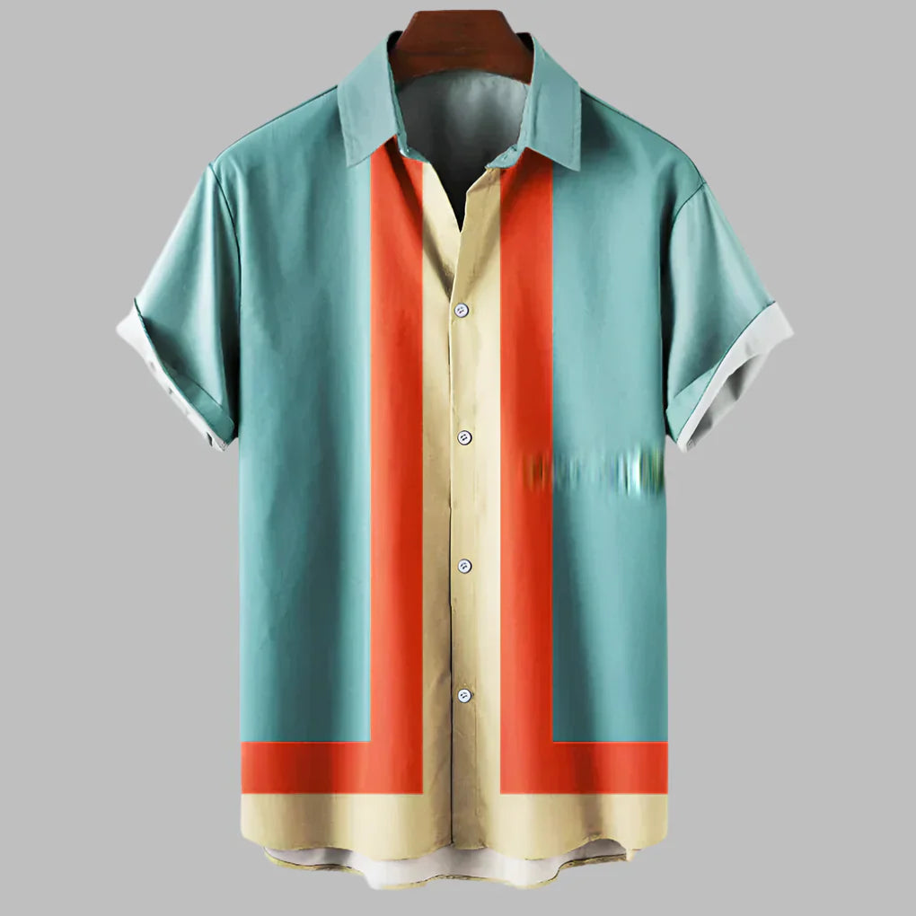Men's Retro Short Sleeve Shirt | Loose Fit Vintage Style Button Down | Lightweight Breathable Cotton Linen Blend Summer Casual Top