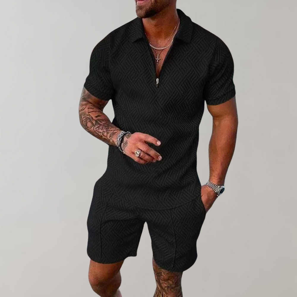 Men's Two-Piece Summer Set | Lightweight Short Sleeve Polo and Shorts Outfit | Breathable Cotton Blend Casual Wear