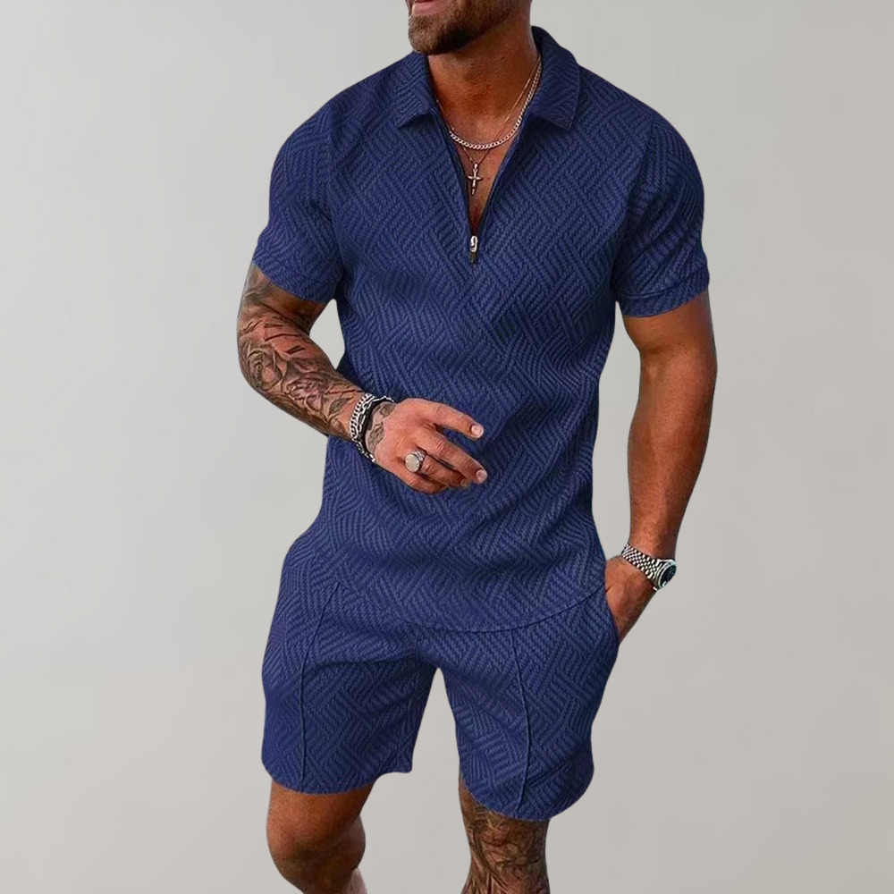 Men's Two-Piece Summer Set | Lightweight Short Sleeve Polo and Shorts Outfit | Breathable Cotton Blend Casual Wear
