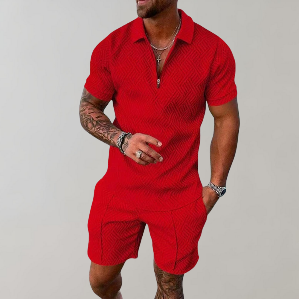 Men's Two-Piece Summer Set | Lightweight Short Sleeve Polo and Shorts Outfit | Breathable Cotton Blend Casual Wear