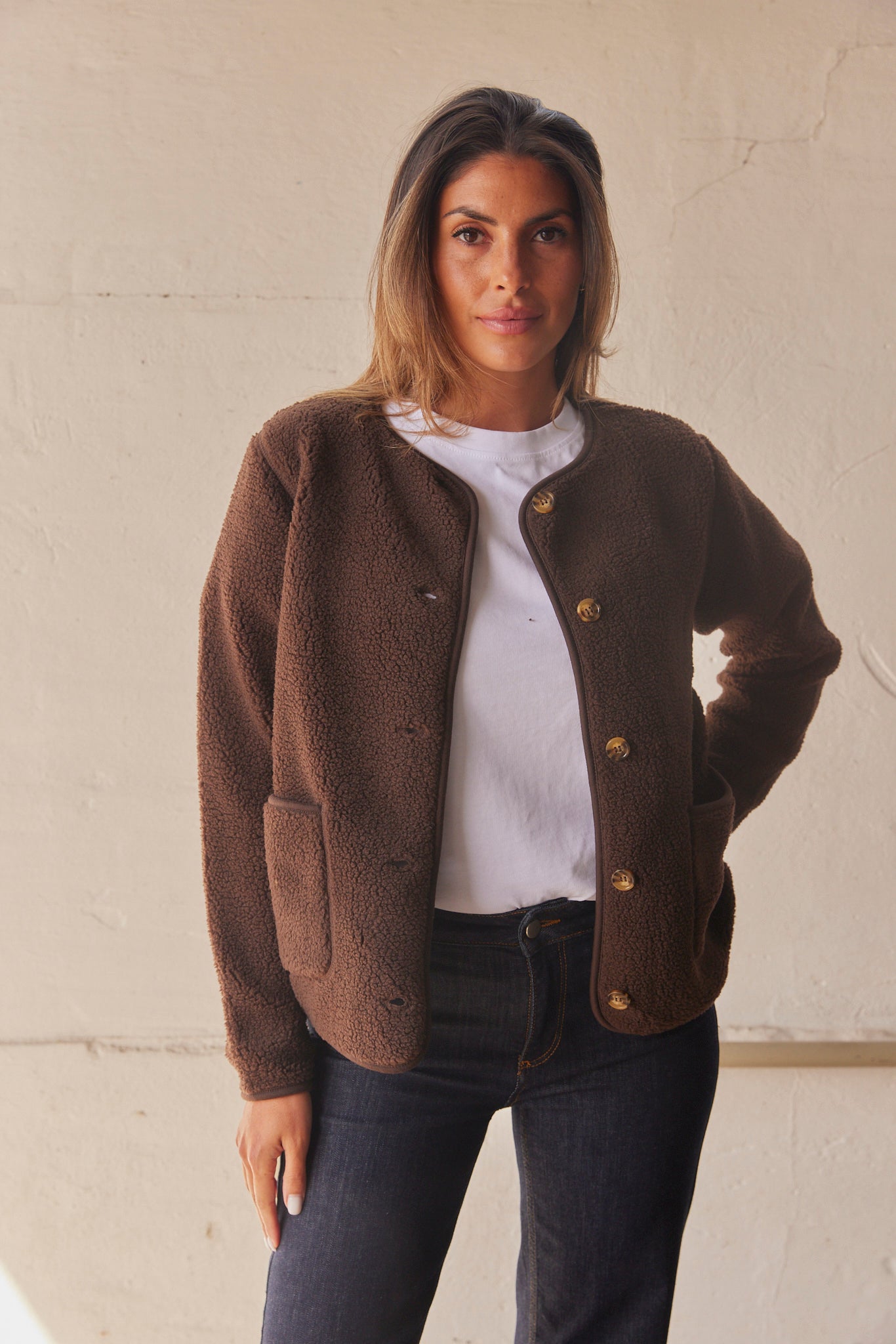 Sherpa Collarless Jacket for Women - Image 3