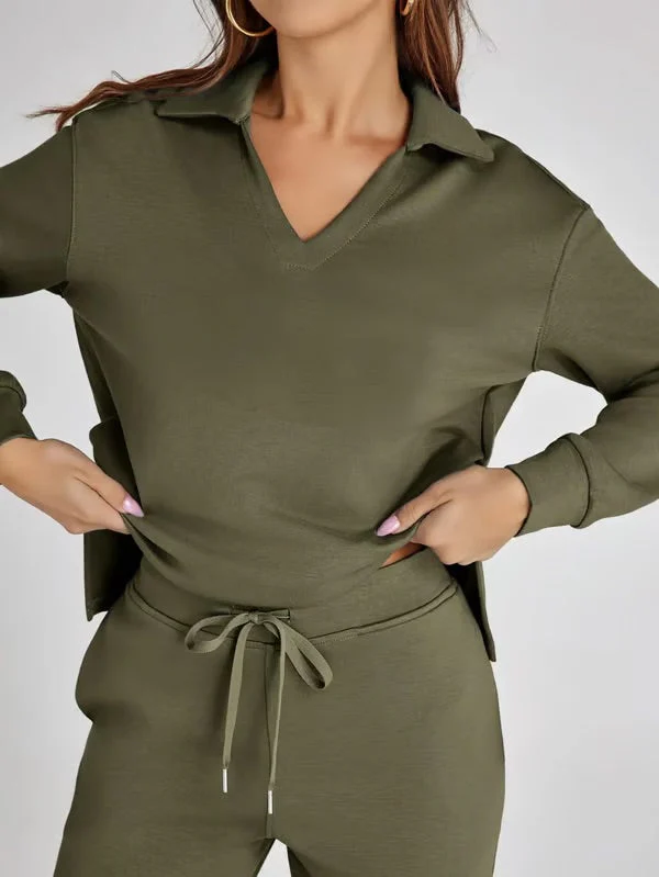 Two-Piece Collared Lounge Set | Soft Breathable
