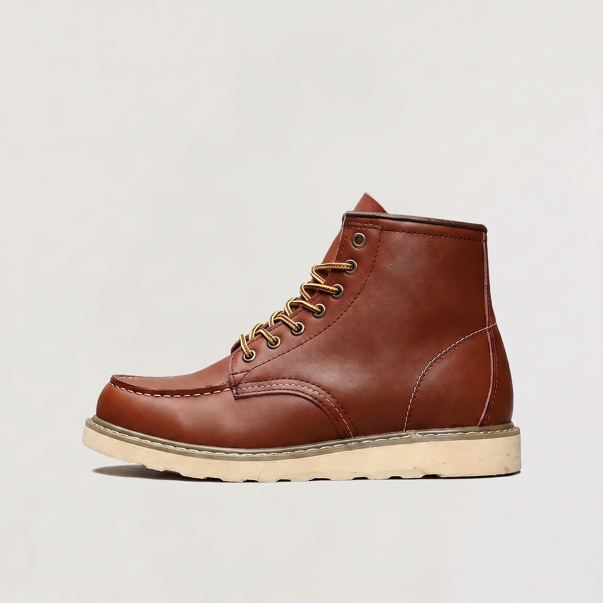Men's Moc Toe Ankle Boots | Lace-Up Synthetic Leather Work Boots with Rubber Sole | Casual Everyday Walking Boots