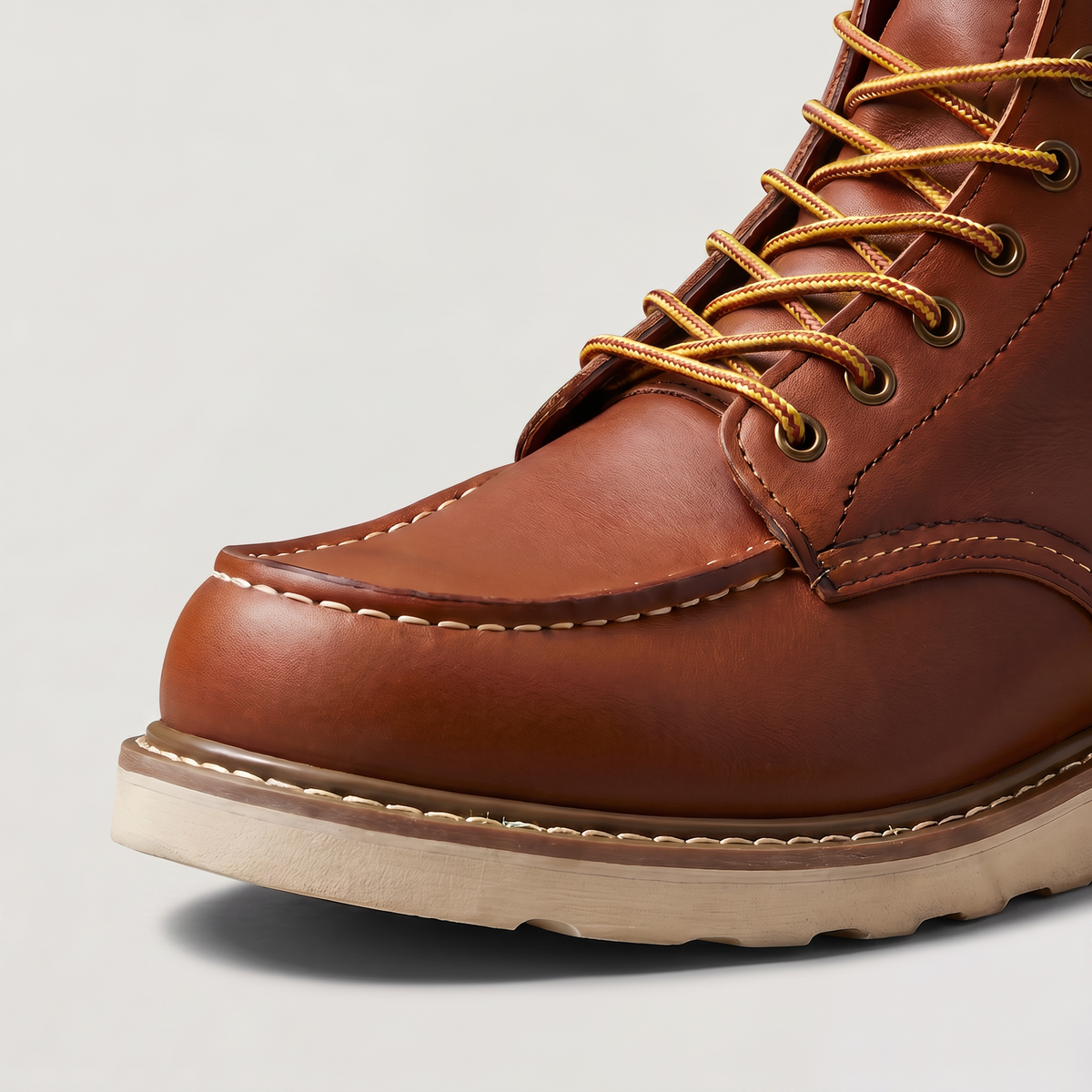 Men's Moc Toe Ankle Boots | Lace-Up Synthetic Leather Work Boots with Rubber Sole | Casual Everyday Walking Boots