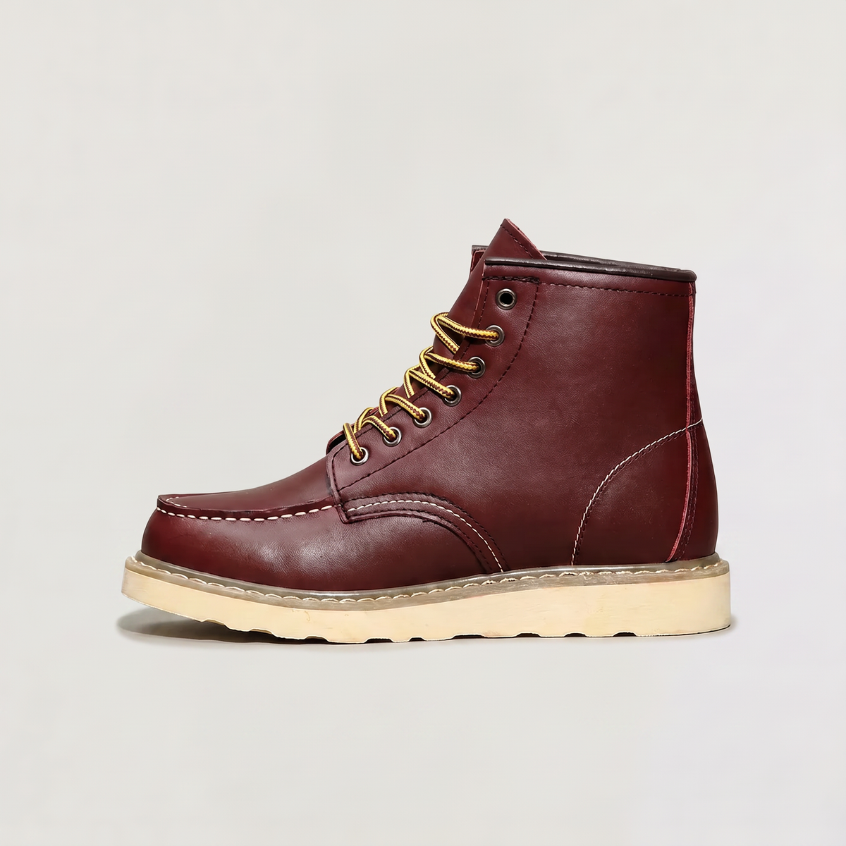 Men's Moc Toe Ankle Boots | Lace-Up Synthetic Leather Work Boots with Rubber Sole | Casual Everyday Walking Boots