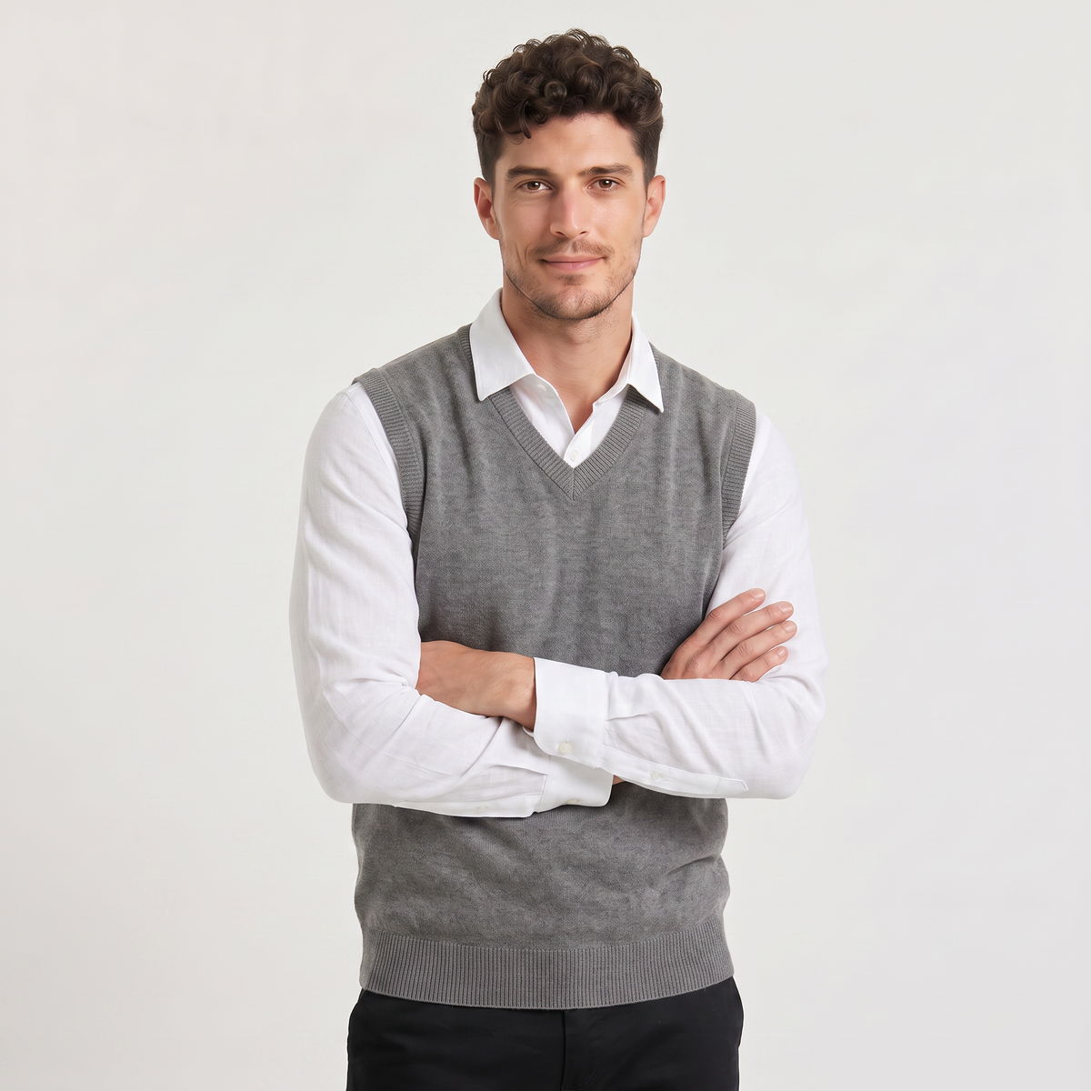 Ανδρικό πλεκτό γιλέκο χωρίς μανίκια με V-neck | Γιλέκο σε κανονική εφαρμογή για smart casual συνδυασμούς | Κλασικό πλεκτό γιλέκο χωρίς μανίκια
