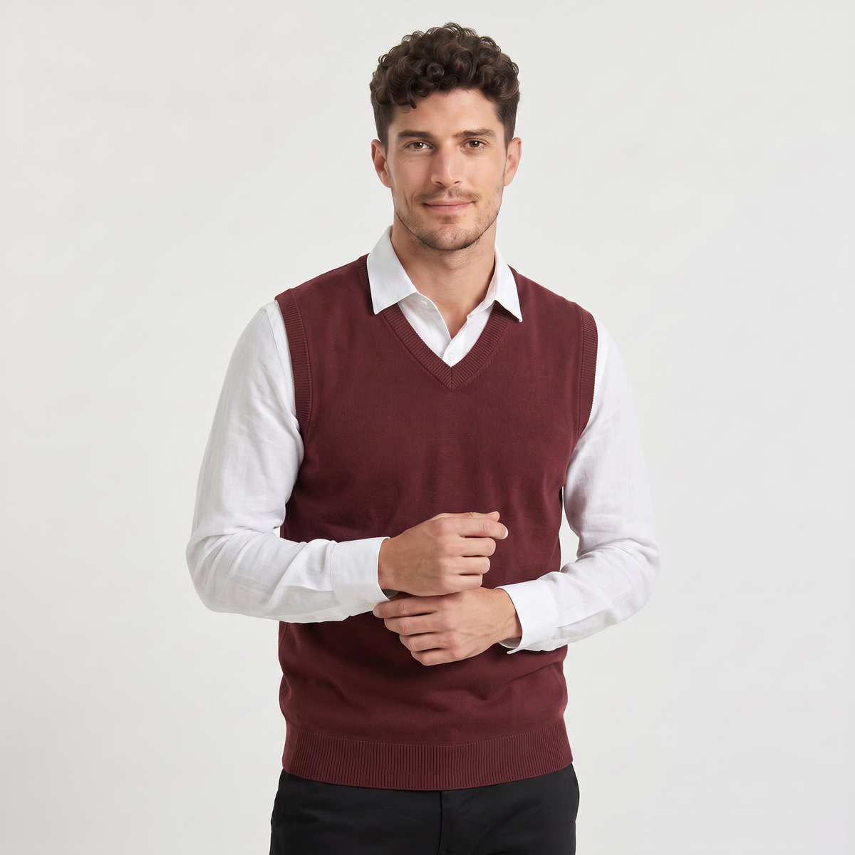 Ανδρικό πλεκτό γιλέκο χωρίς μανίκια με V-neck | Γιλέκο σε κανονική εφαρμογή για smart casual συνδυασμούς | Κλασικό πλεκτό γιλέκο χωρίς μανίκια