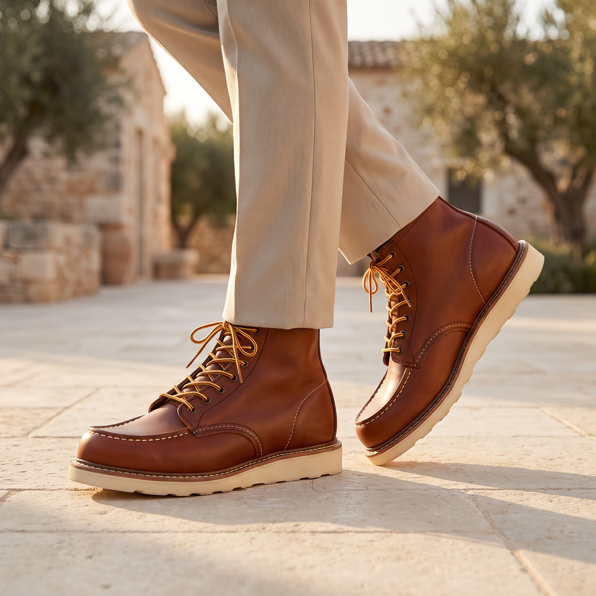 Men's Moc Toe Ankle Boots | Lace-Up Synthetic Leather Work Boots with Rubber Sole | Casual Everyday Walking Boots