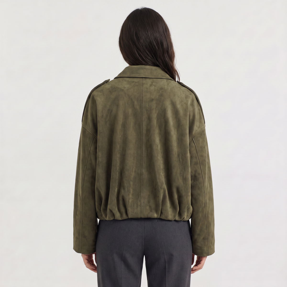 Women's Faux Suede Bomber Jacket | Oversized Collared Lightweight Jacket for Spring and Autumn Everyday Transitional Style