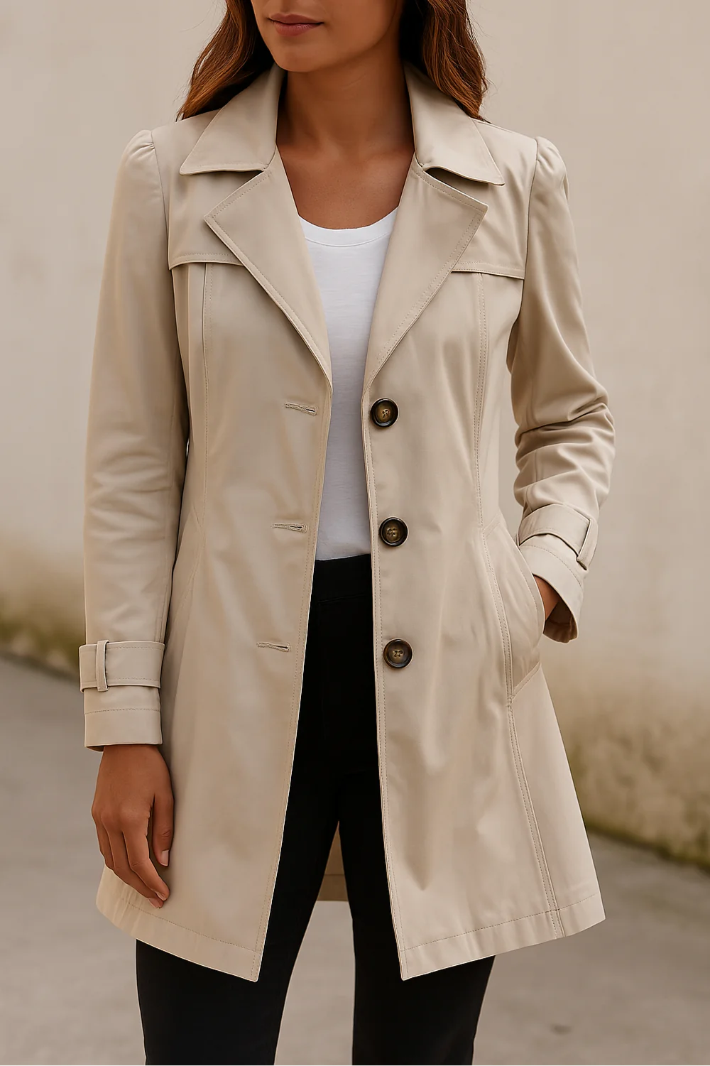 Ladies Trench Coat cu nasturi - Jachetă de sezon intermediar cu guler