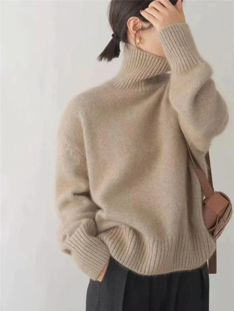 Pull à col roulé en pur cachemire pour femme | Pull en maille légère à col roulé | Haut d'hiver thermique et doux, idéal pour tous les jours