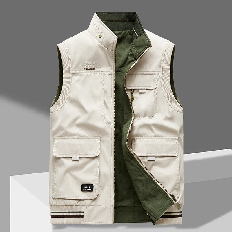 Chaleco de algodón 100 % para hombre | Chaqueta ligera sin mangas con 5 bolsillos | Chaleco informal transpirable con múltiples bolsillos para hombre