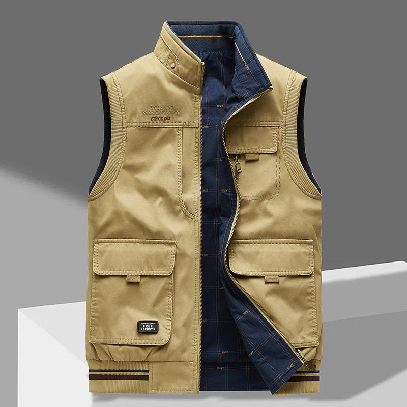 Chaleco de algodón 100 % para hombre | Chaqueta ligera sin mangas con 5 bolsillos | Chaleco informal transpirable con múltiples bolsillos para hombre