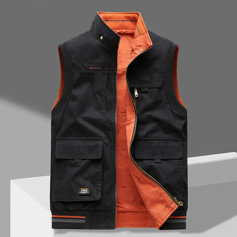 Chaleco de algodón 100 % para hombre | Chaqueta ligera sin mangas con 5 bolsillos | Chaleco informal transpirable con múltiples bolsillos para hombre