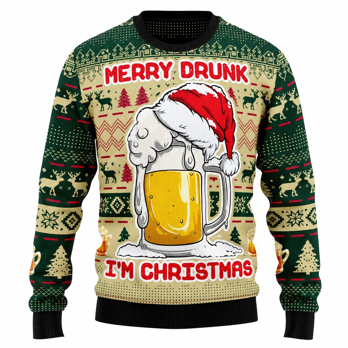 Maglione natalizio da uomo “Jingle Beers” – Divertente pullover unisex con stampa 3D a tema festivo
