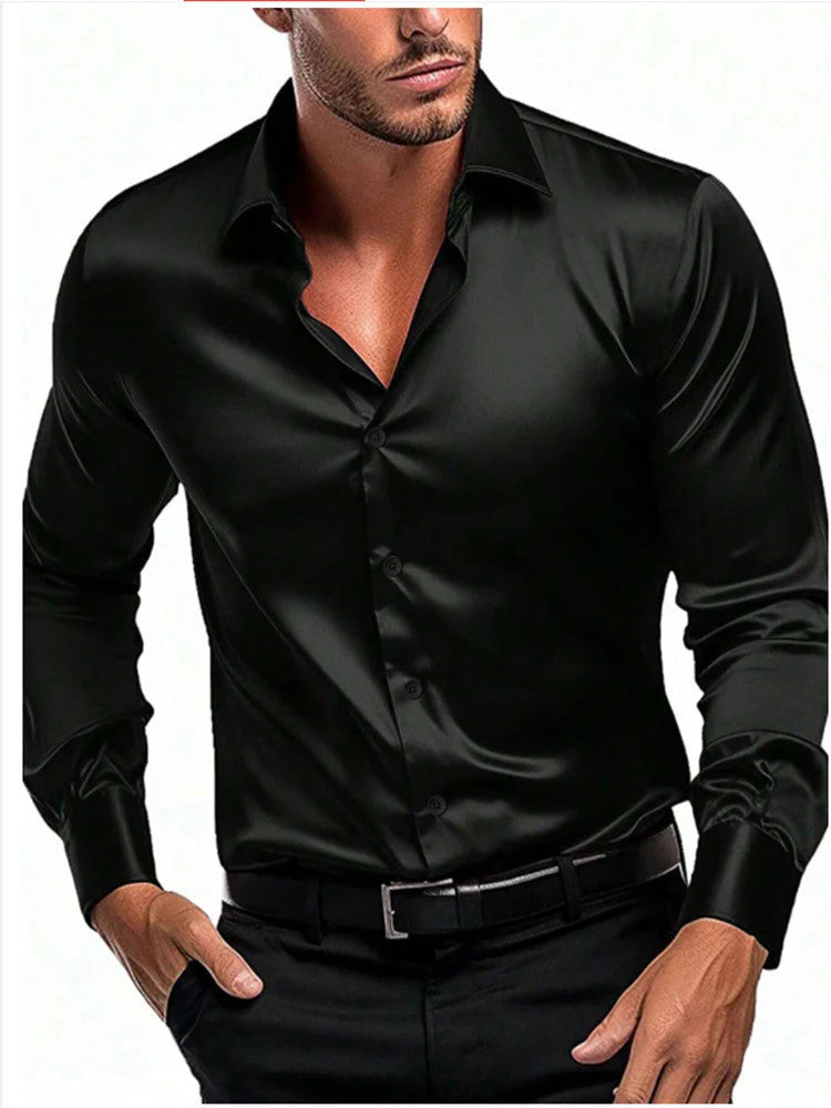Men’s Slim Fit Silk Dress Shirt