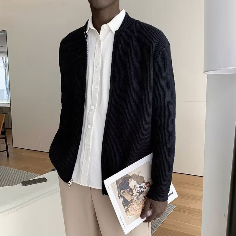 Pull en maille côtelée à fermeture éclair pour homme | Style minimaliste moderne