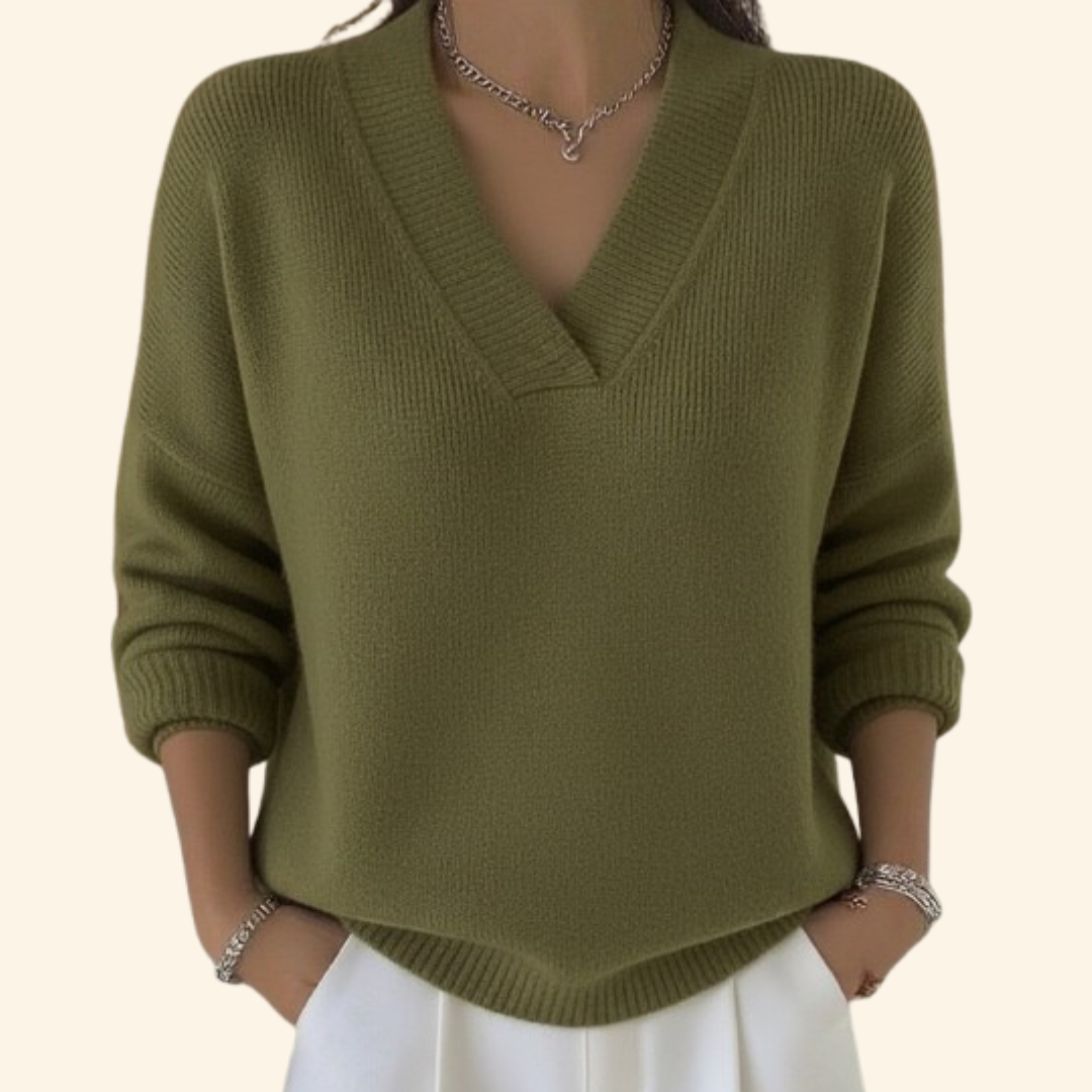 Pull à col en V pour femme | Pull léger en maille douce | Pull à manches longues à la coupe ample | Haut en maille décontracté pour tous les jours