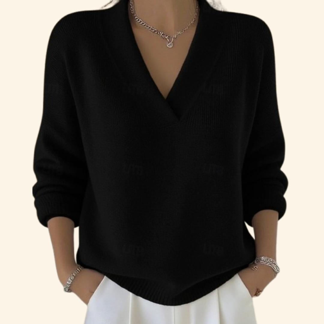 Pull à col en V pour femme | Pull léger en maille douce | Pull à manches longues à la coupe ample | Haut en maille décontracté pour tous les jours