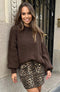 Maglione oversize da donna con scollo rotondo e maniche a palloncino