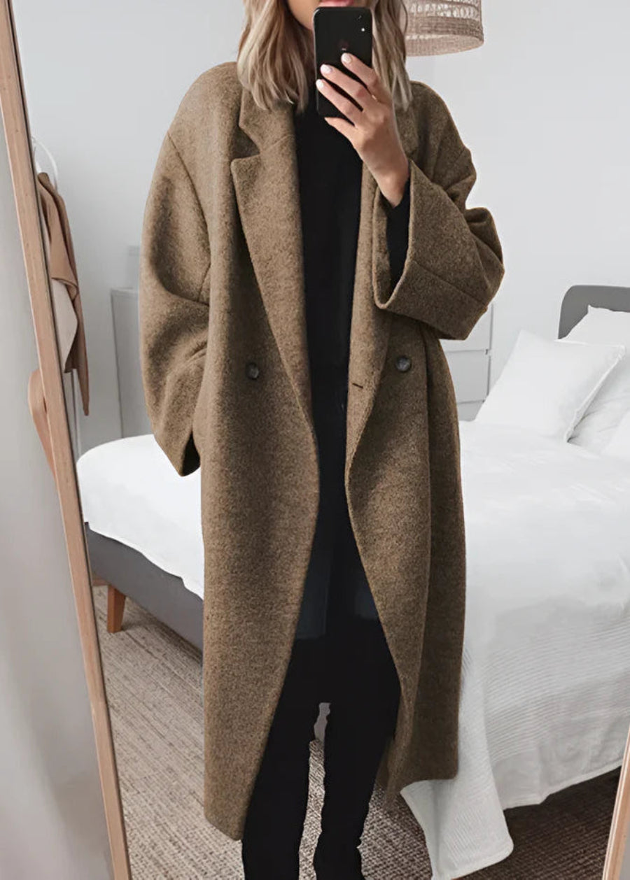 Γυναικείο μακρύ παλτό oversized από μείγμα μαλλιού