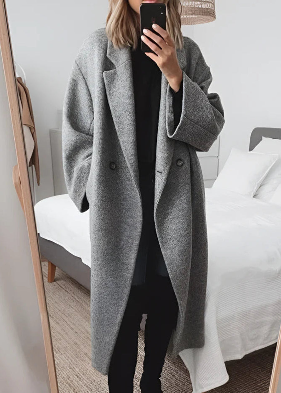 Γυναικείο μακρύ παλτό oversized από μείγμα μαλλιού