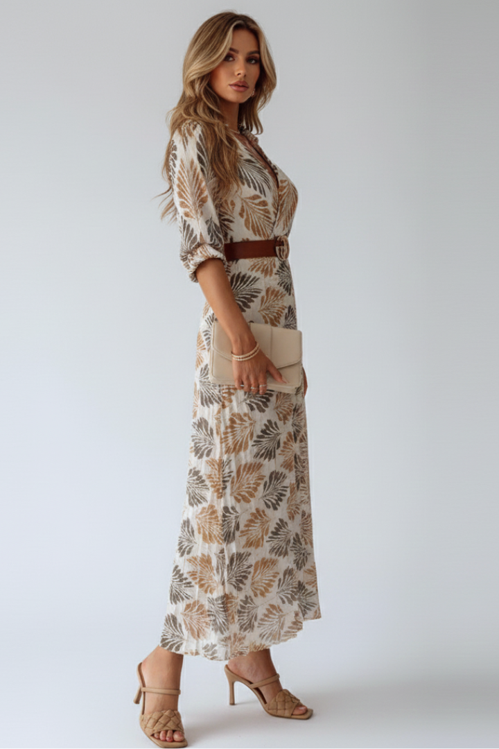Women's Maxi Dress with Elbow Length Sleeves | Loose Fit Patterned Print Ankle Length Summer Dress for Daytime Gatherings